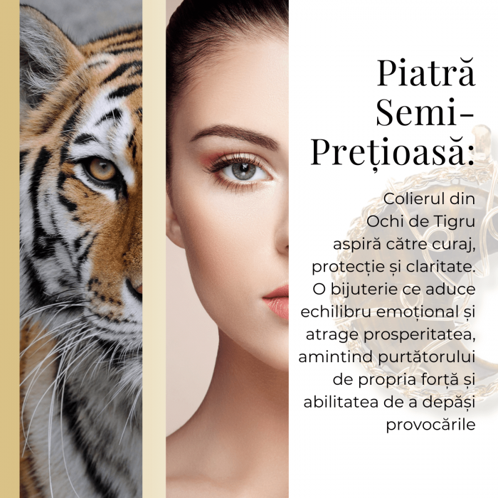 Colier Auriu Elegant in Forma de Semiluna cu Cristal Ochi de Tigru [8]