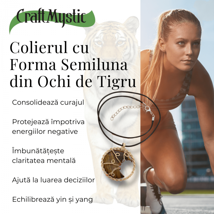 Colier Auriu Elegant in Forma de Semiluna cu Cristal Ochi de Tigru [4]
