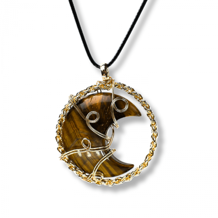 Colier Auriu Elegant in Forma de Semiluna cu Cristal Ochi de Tigru [1]