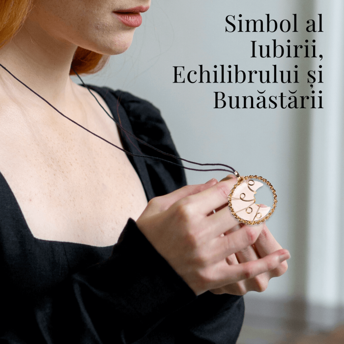 Colier Rafinat Auriu in Forma de Semiluna cu Cristal Cuart Roz [6]