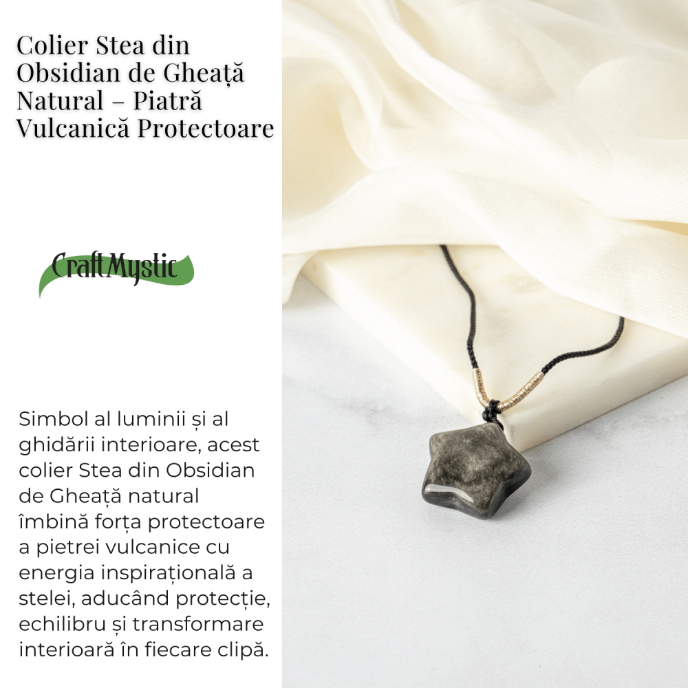 Colier Stea din Obsidian de Gheata Natural cu Snur Reglabil – Protectie si Claritate Interioara [3]