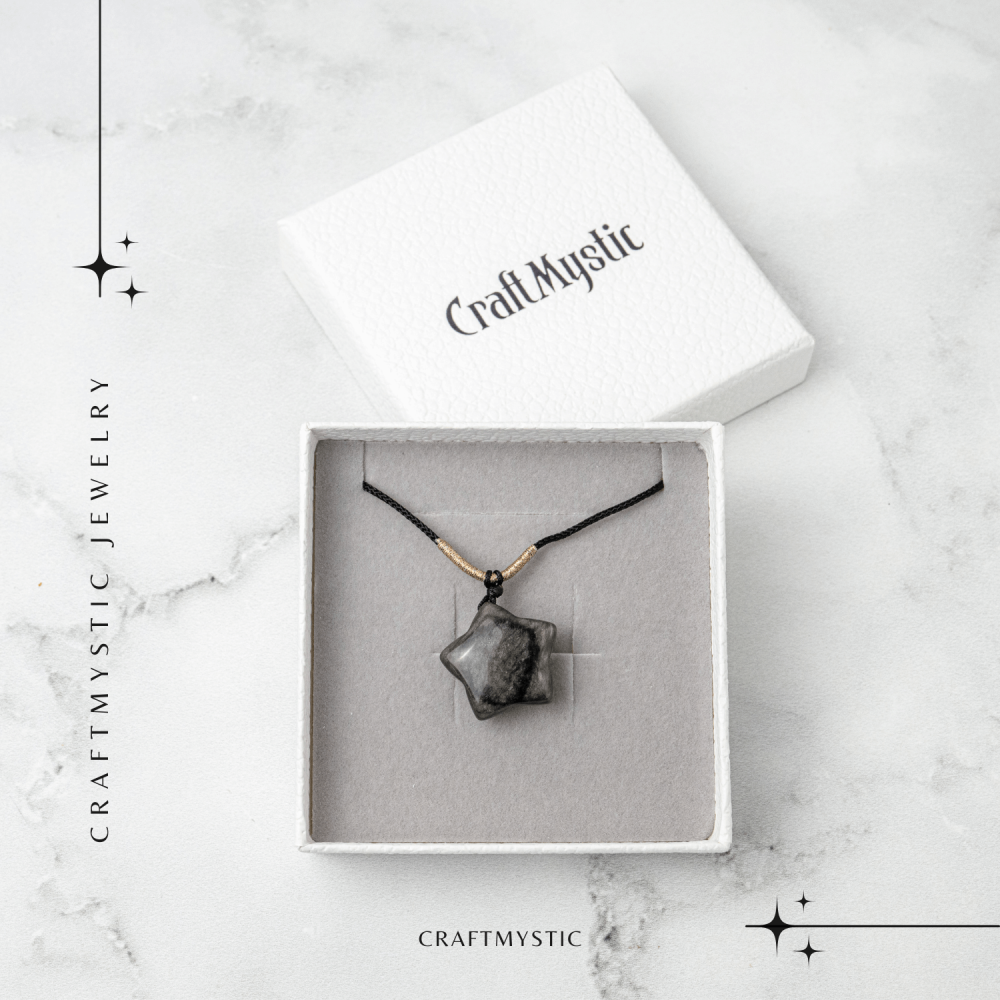 Colier Stea din Obsidian de Gheata Natural cu Snur Reglabil – Protectie si Claritate Interioara [7]
