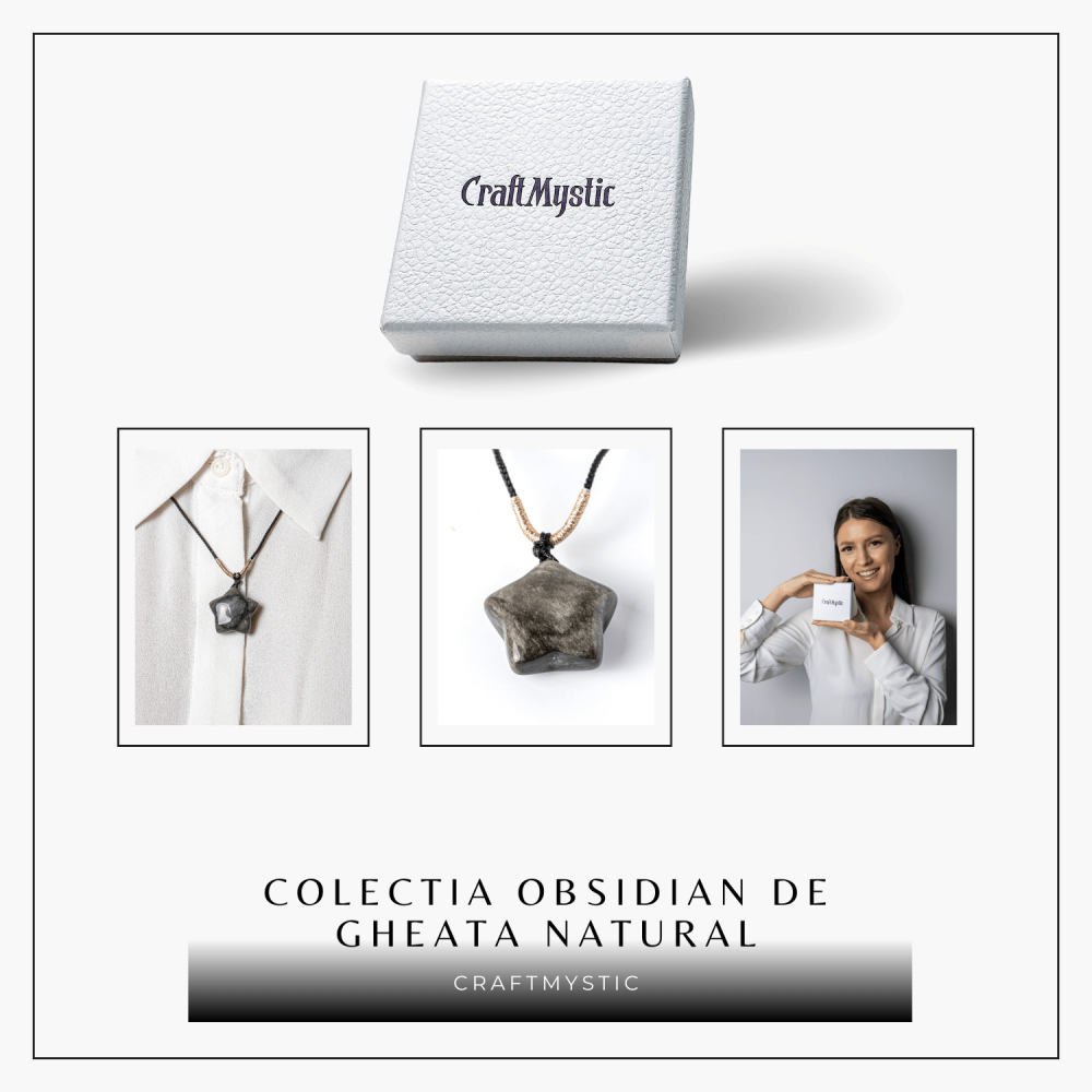 Colier Stea din Obsidian de Gheata Natural cu Snur Reglabil – Protectie si Claritate Interioara [8]