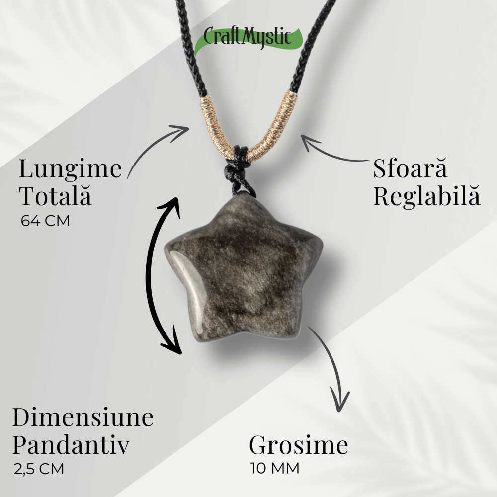 Colier Stea din Obsidian de Gheata Natural cu Snur Reglabil – Protectie si Claritate Interioara [4]