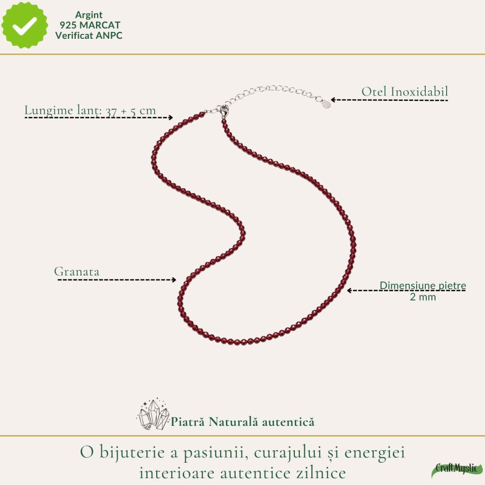 Colier Subtire la baza gatului cu Granat Fatetat 2 mm – Pasiune si Energie Interioara [4]
