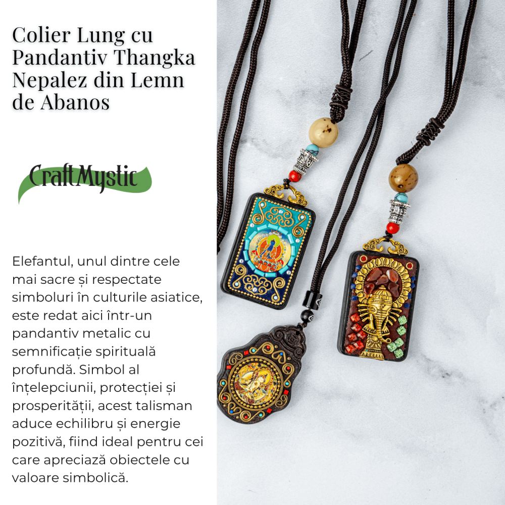 Colier Thangka Nepalez din Lemn de Abanos cu Vasul Abundentei – Protectie Spirituala si Echilibru Interior [3]