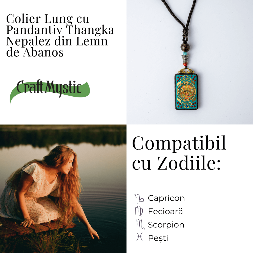 Colier Thangka Nepalez din Lemn cu Leul de Zapada – Curaj, Protectie si Echilibru Divin [4]