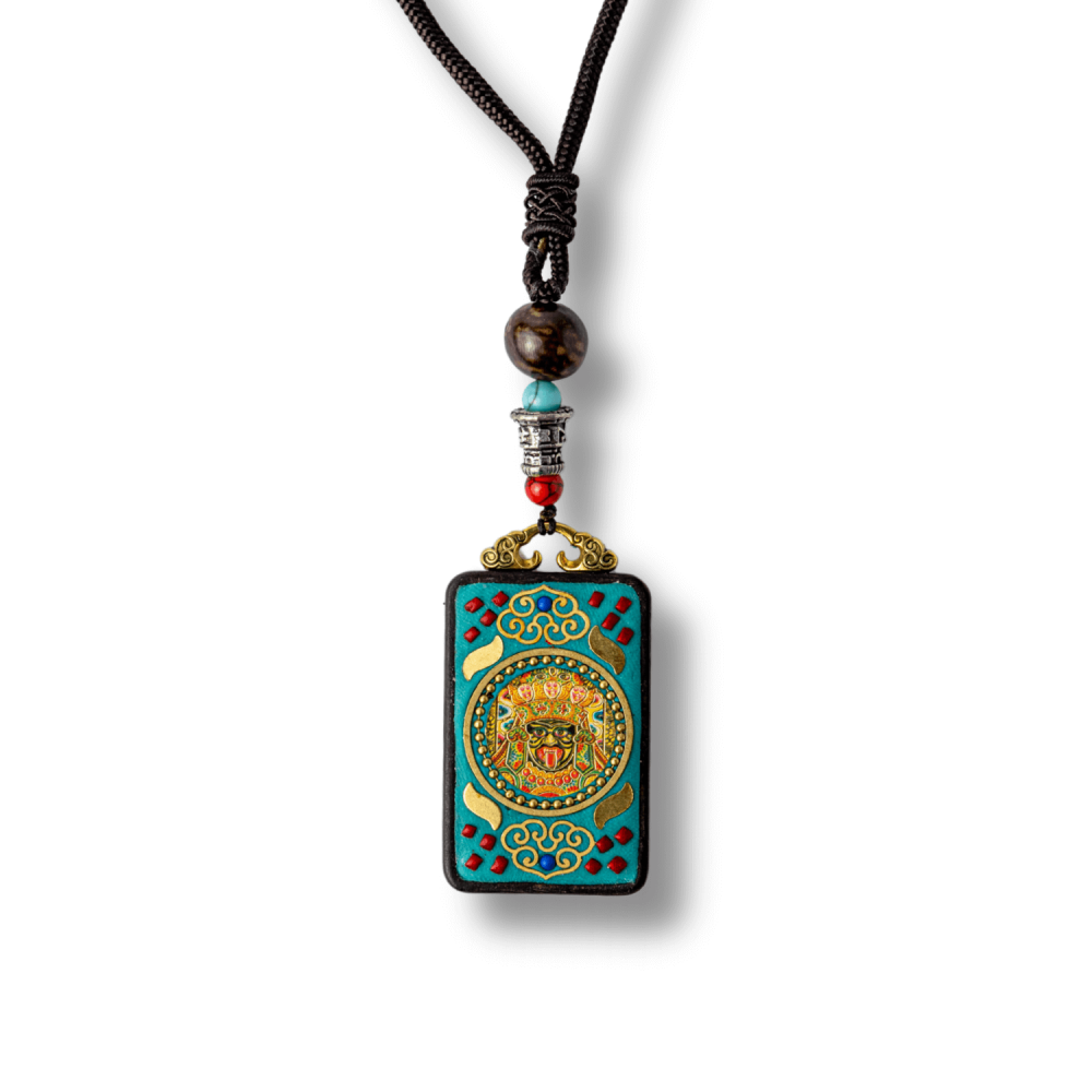 Colier Thangka Nepalez din Lemn cu Leul de Zapada – Curaj, Protectie si Echilibru Divin [1]