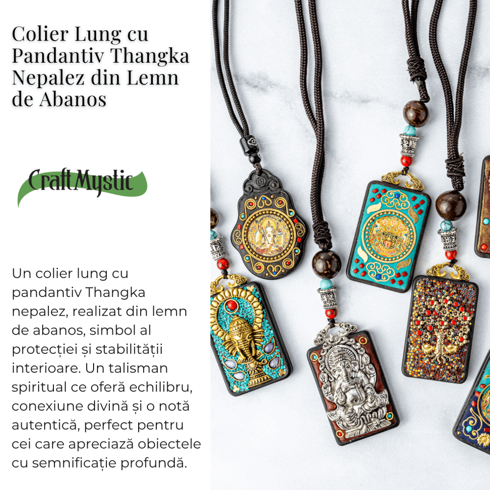 Colier Thangka Nepalez din Lemn cu Leul de Zapada – Curaj, Protectie si Echilibru Divin [3]