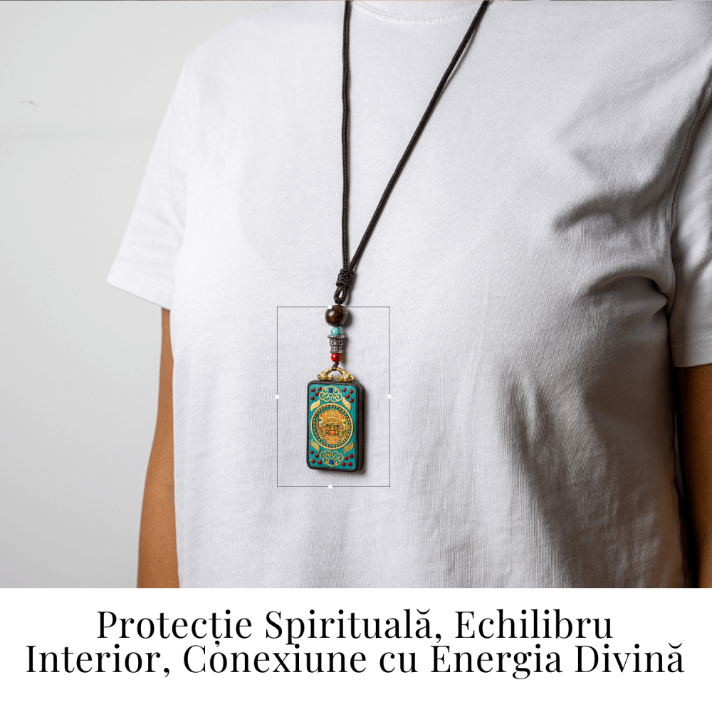 Colier Thangka Nepalez din Lemn cu Leul de Zapada – Curaj, Protectie si Echilibru Divin [2]