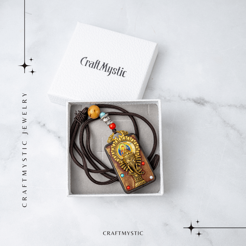 Colier Thangka Nepalez din Lemn cu Leul de Zapada – Curaj, Protectie si Echilibru Divin [7]