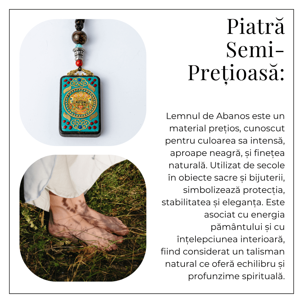 Colier Thangka Nepalez din Lemn cu Leul de Zapada – Curaj, Protectie si Echilibru Divin [6]