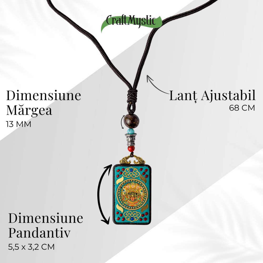 Colier Thangka Nepalez din Lemn cu Leul de Zapada – Curaj, Protectie si Echilibru Divin [5]