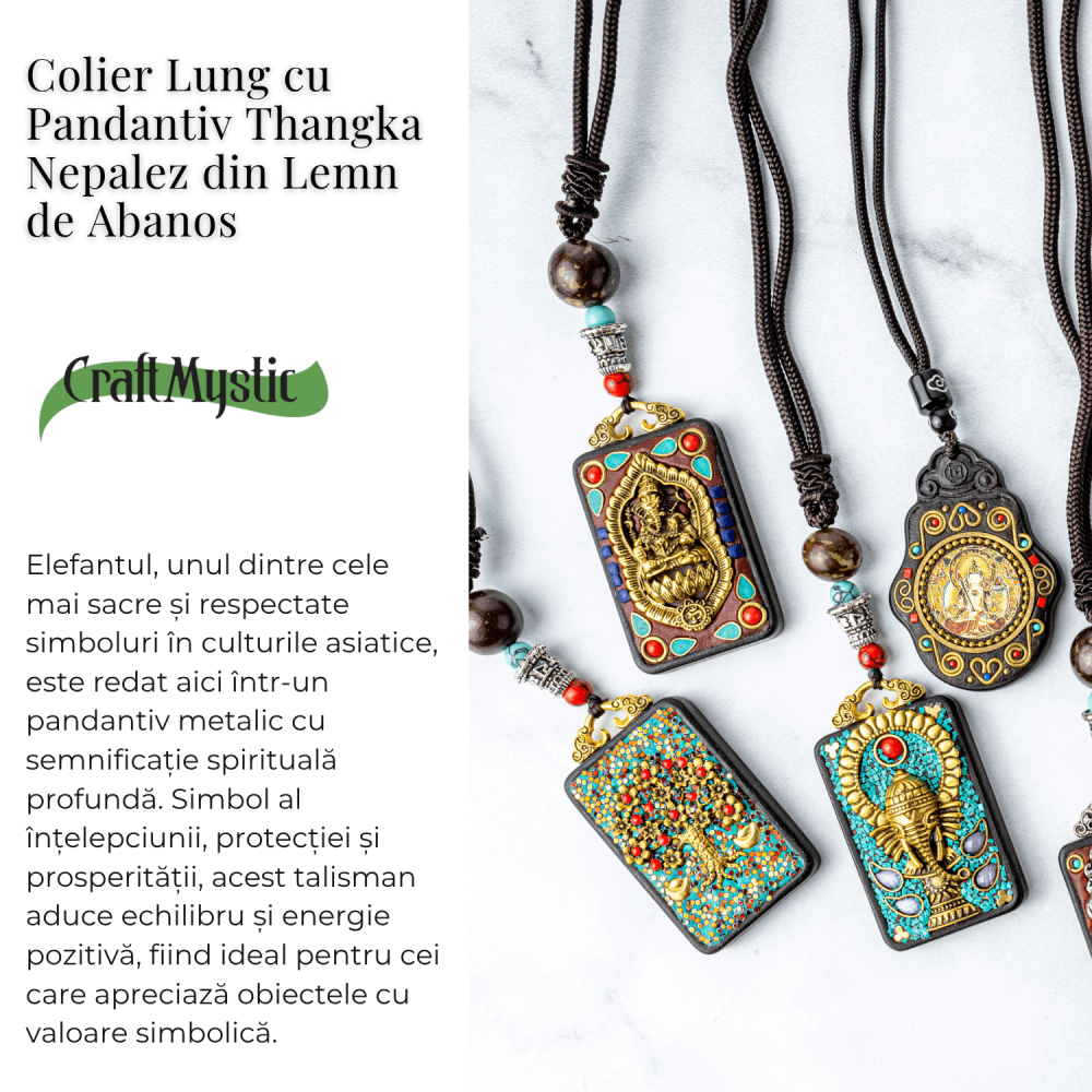 Colier Thangka Nepalez din Lemn de Abanos cu Simbol Ganesha – Protectie Spirituala si Abundenta Interioara [3]