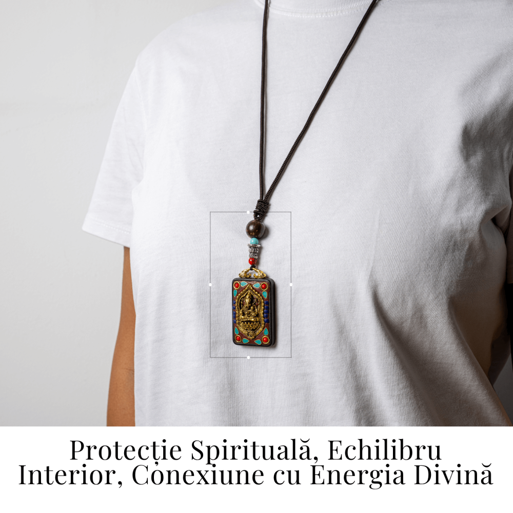 Colier Thangka Nepalez din Lemn de Abanos cu Simbol Ganesha – Protectie Spirituala si Abundenta Interioara [2]