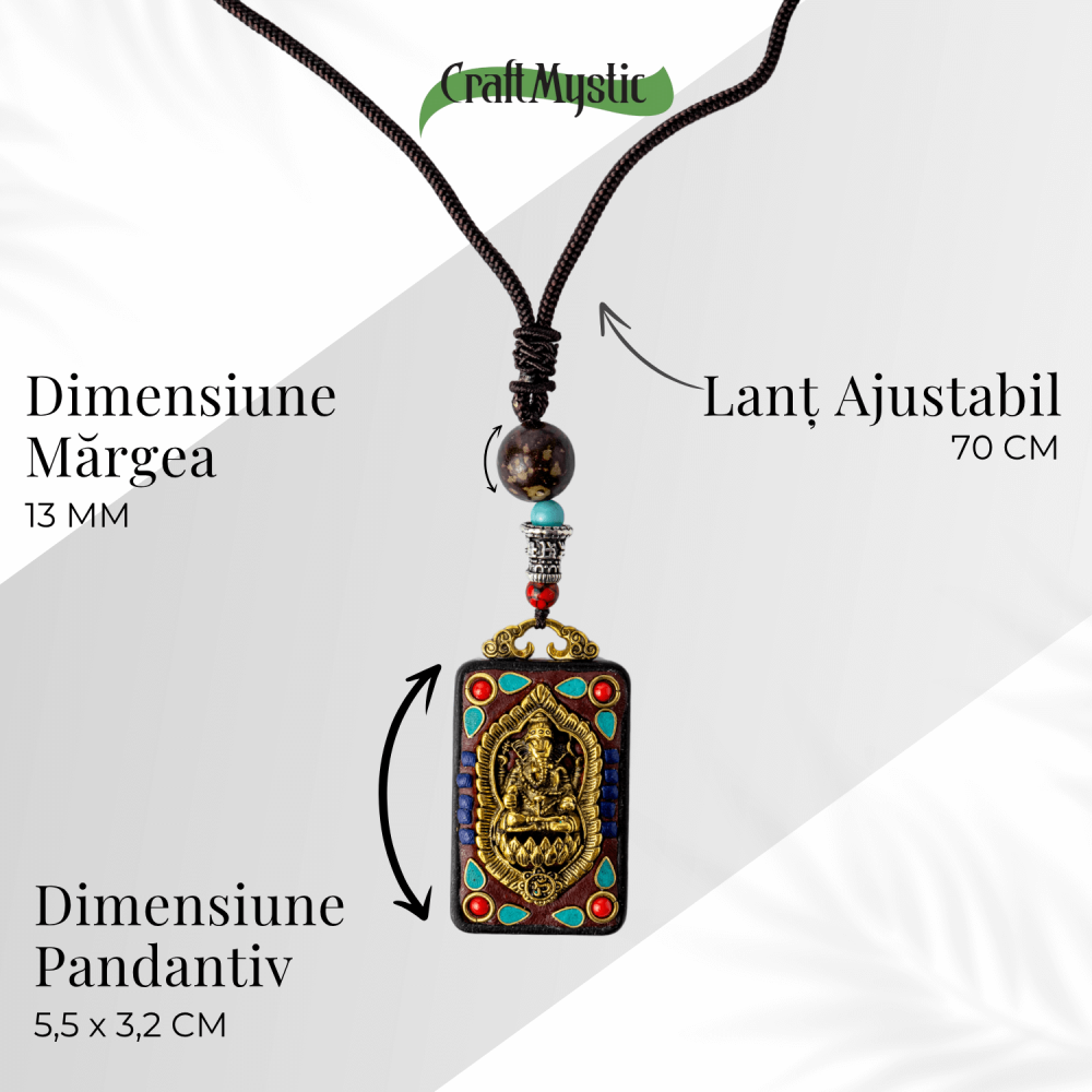 Colier Thangka Nepalez din Lemn de Abanos cu Simbol Ganesha – Protectie Spirituala si Abundenta Interioara [4]