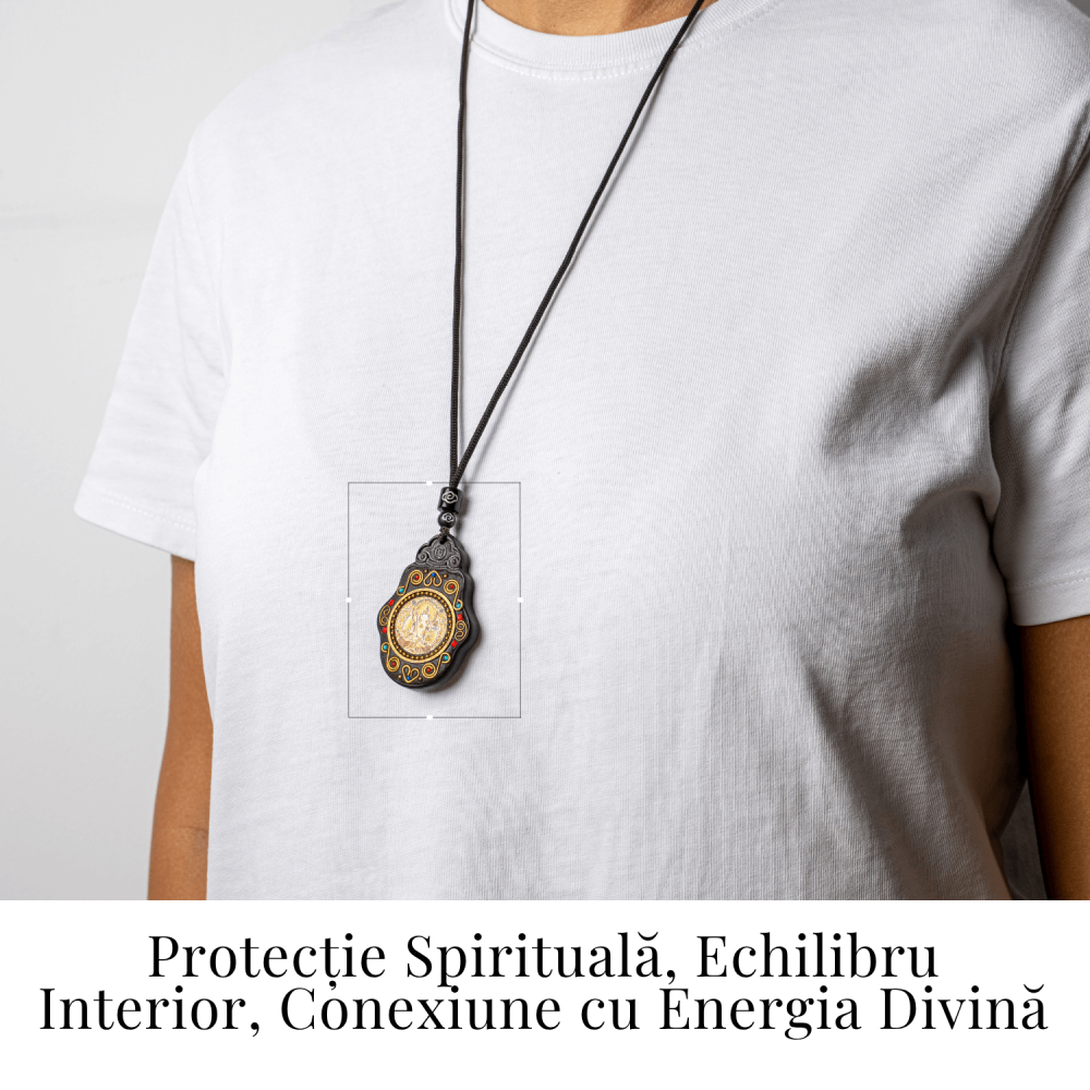 Colier Thangka Nepalez din Lemn de Abanos cu Zeita Saraswati – Claritate Spirituala si Inspiratie Divina [2]