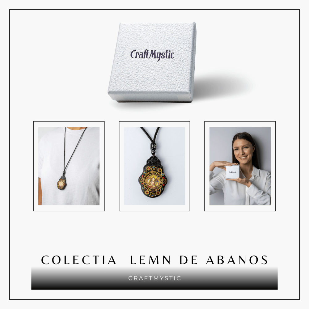 Colier Thangka Nepalez din Lemn de Abanos cu Zeita Saraswati – Claritate Spirituala si Inspiratie Divina [8]