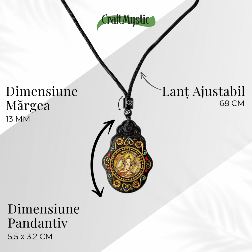 Colier Thangka Nepalez din Lemn de Abanos cu Zeita Saraswati – Claritate Spirituala si Inspiratie Divina [5]