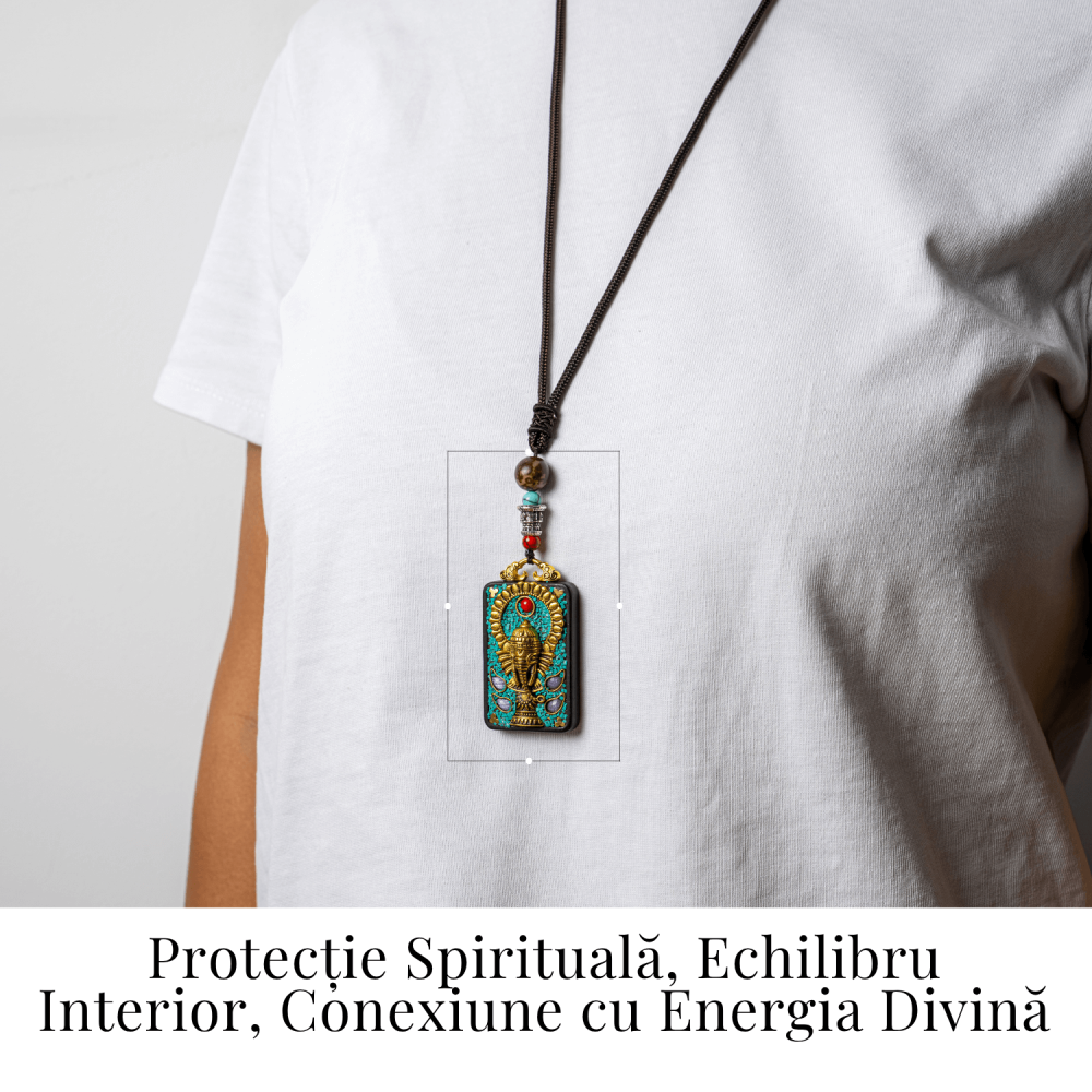 Colier Thangka Nepalez din Lemn de Abanos cu Simbol Ganesha – Protectie Spirituala si Abundenta [2]
