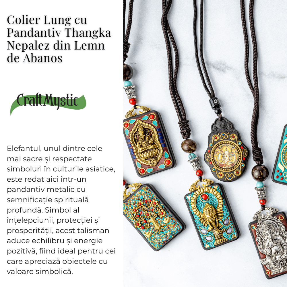 Colier Thangka Nepalez din Lemn de Abanos cu Simbol Ganesha – Protectie Spirituala si Abundenta [3]