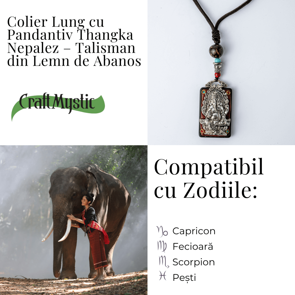 Colier Thangka Nepalez din Lemn de Abanos cu Zeul Ganesha – Prosperitate, Intelepciune si Protectie Divina [5]
