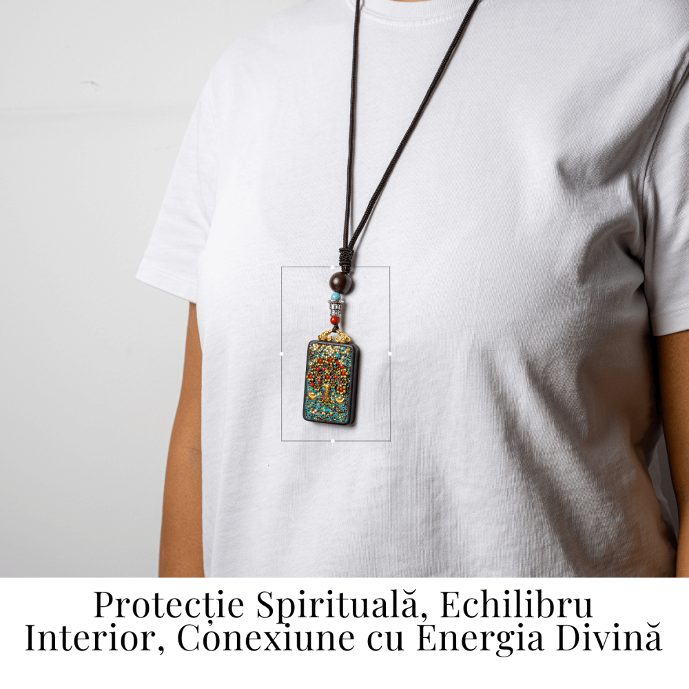 Colier Thangka Nepalez din Lemn de Abanos cu Arborele Vietii – Echilibru, Renastere si Conexiune Divina [2]