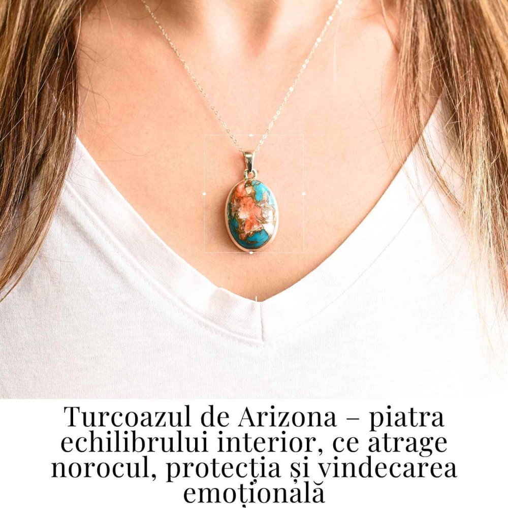 Colier cu turcoaz Arizona si scoica Spiny, montura Argint 925, 8.16 gr – Protejeaza si Echilibreaza [2]