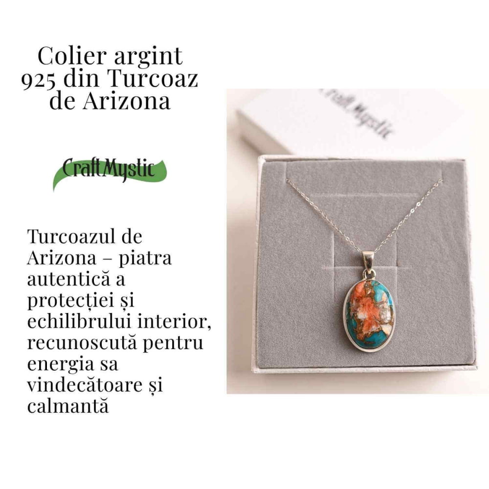 Colier cu turcoaz Arizona si scoica Spiny, montura Argint 925, 8.16 gr – Protejeaza si Echilibreaza [3]