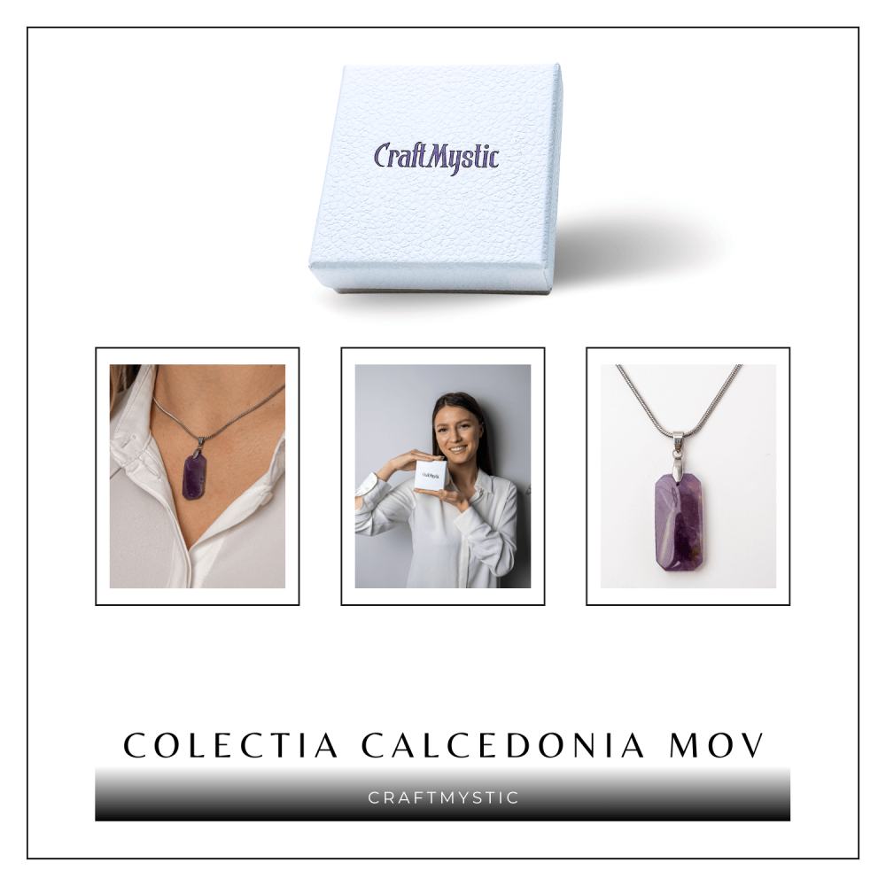 Colier Titanium cu Calcedonie Mov Dreptunghiulara – Armonie, Liniște si Eleganta Subtila [8]