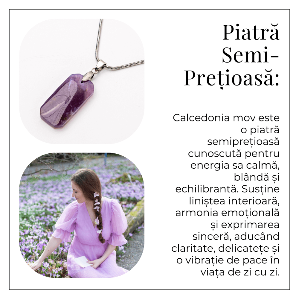 Colier Titanium cu Calcedonie Mov Dreptunghiulara – Armonie, Liniște si Eleganta Subtila [6]