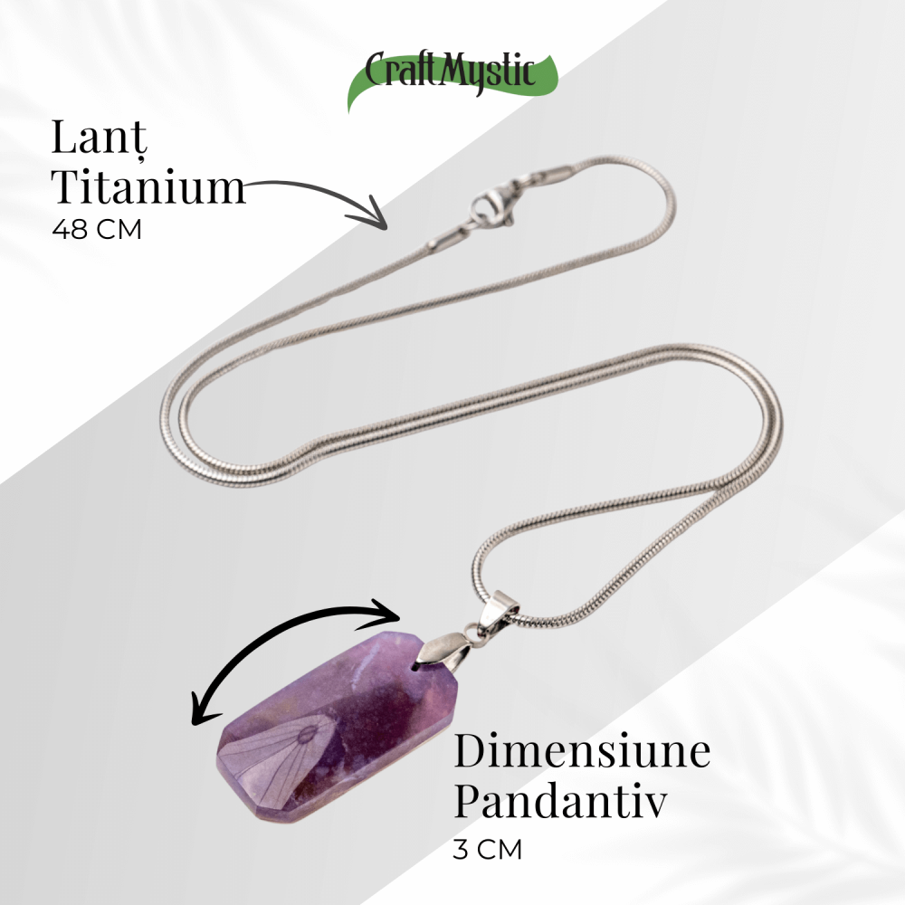 Colier Titanium cu Calcedonie Mov Dreptunghiulara – Armonie, Liniște si Eleganta Subtila [5]