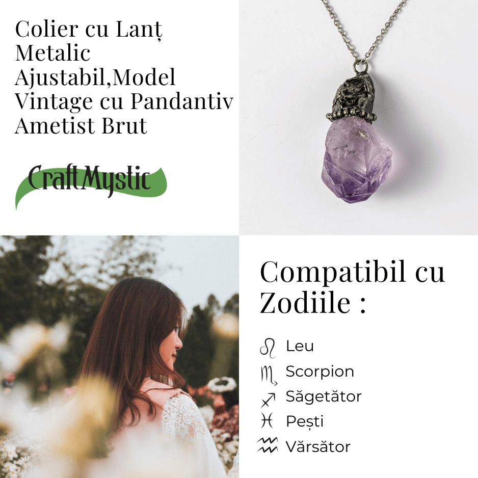 Colier vintage varf Ametist Brut – Claritate Mentala si Protectie [4]