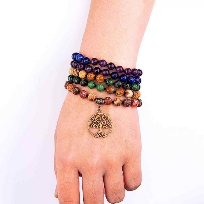 Colier realizat manual cu dubla utilizare si 108 margele naturale semipretioase 7 chakre - Pentru Yoga, Meditatie [4]