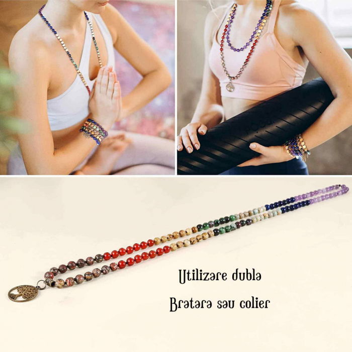 Colier realizat manual cu dubla utilizare si 108 margele naturale semipretioase 7 chakre - Pentru Yoga, Meditatie [3]