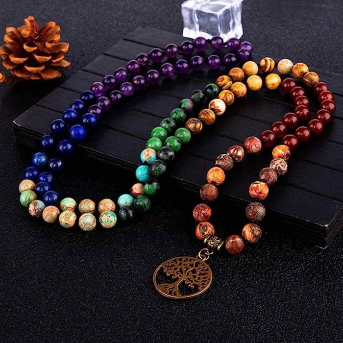 Colier realizat manual cu dubla utilizare si 108 margele naturale semipretioase 7 chakre - Pentru Yoga, Meditatie [5]