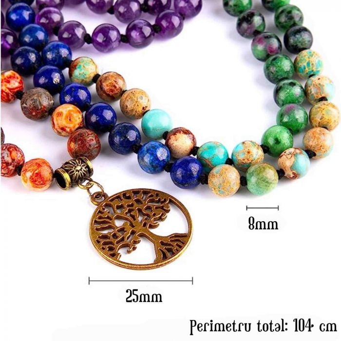 Colier realizat manual cu dubla utilizare si 108 margele naturale semipretioase 7 chakre - Pentru Yoga, Meditatie [2]