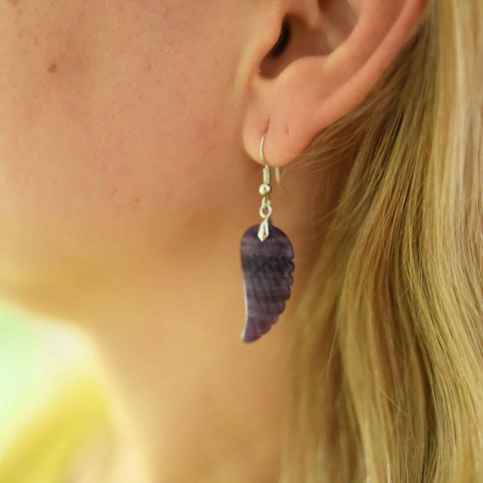 Cercei aripi de inger din piatra semipretioasa Fluorit 3 cm [2]