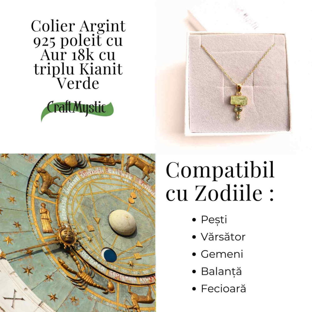 Echilibru si Vindecare Emotionala – Colier inox si pandantiv argint 925 placat cu aur de18k si Triplu Kyanit Verde [4]