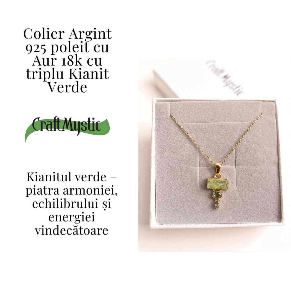 Echilibru si Vindecare Emotionala – Colier inox si pandantiv argint 925 placat cu aur de18k si Triplu Kyanit Verde [3]