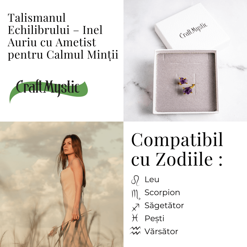 Talismanul Echilibrului – Inel Auriu cu Ametist pentru Calmul Mintii [5]