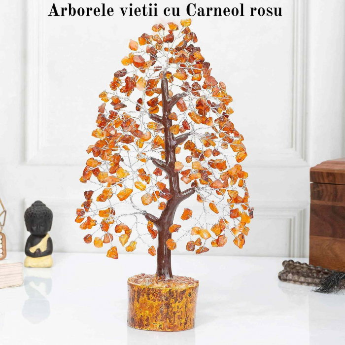 Arbore 25 cm cu pietre semipretioase Carneol - Copacel pentru Vindecare si Bunastare - Decor Feng Shui pentru Acasa si Birou - Cadou pentru Noroc si Prosperitate [3]