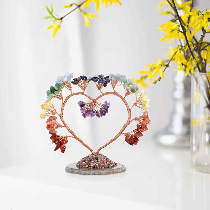 Copac pietre semipretioase 7 chakra in forma de inima – Decor cristal feng shui, accesorii premium pentru birou [4]