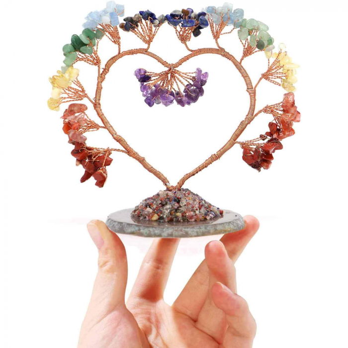 Copac pietre semipretioase 7 chakra in forma de inima – Decor cristal feng shui, accesorii premium pentru birou [5]