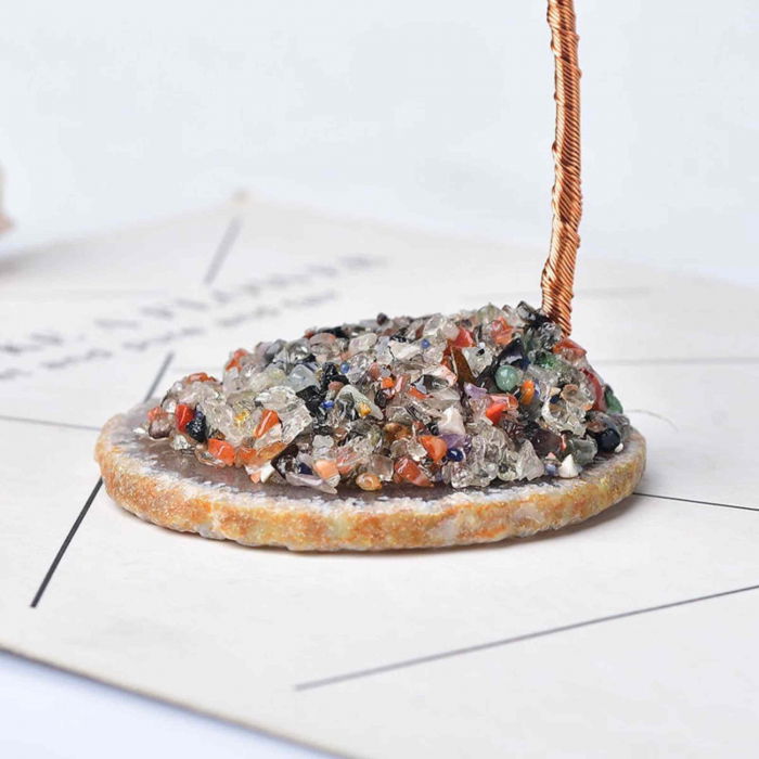 Copac pietre semipretioase ametist si cuart Roz pe felie de agat – Decor cristal feng shui, accesorii pentru birou, cristale pentru meditatie [4]