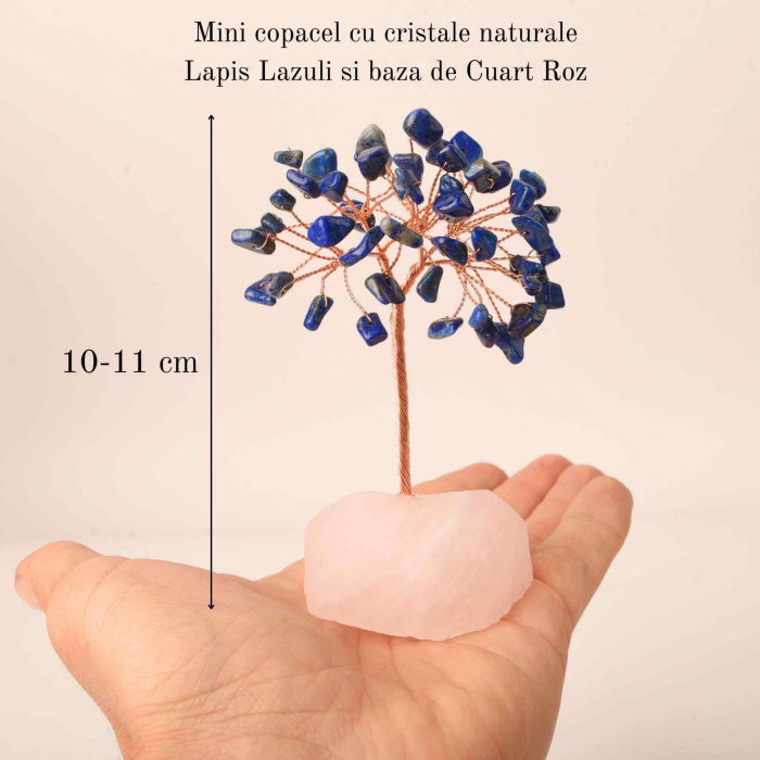 Copacel 10-11 cm din cristale naturale Lapis Lazuli cu baza de Cuart Roz cu 6 ramuri și 54 mini pietre semiprețioase - Armonie si bunastare [2]