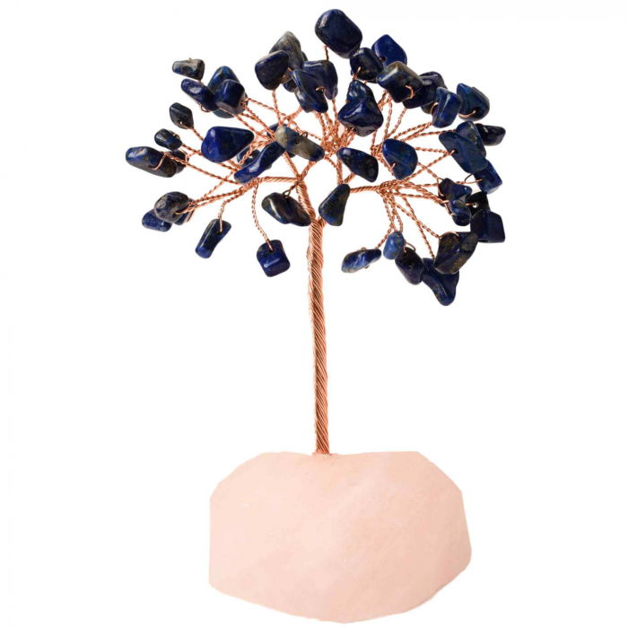 Copacel 10-11 cm din cristale naturale Lapis Lazuli cu baza de Cuart Roz cu 6 ramuri și 54 mini pietre semiprețioase - Armonie si bunastare [1]