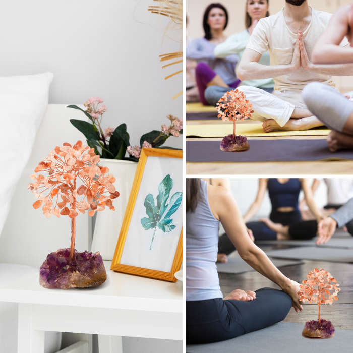 Copacel 12-13 cm cu 108 pietre naturale semipretioase Agat Rosu pe baza de Ametist cluster [4]