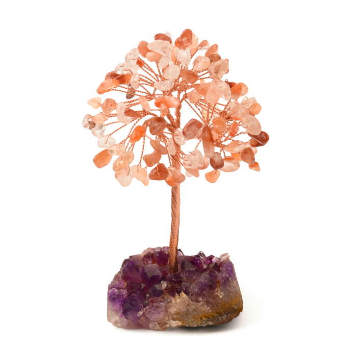 Copacel 12-13 cm cu 108 pietre naturale semipretioase Agat Rosu pe baza de Ametist cluster [1]