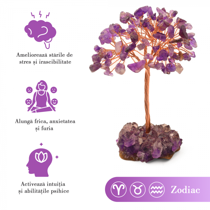 Copacel 12-13 cm cu 108 pietre naturale semipretioase Ametist pe baza de Ametist cluster [3]